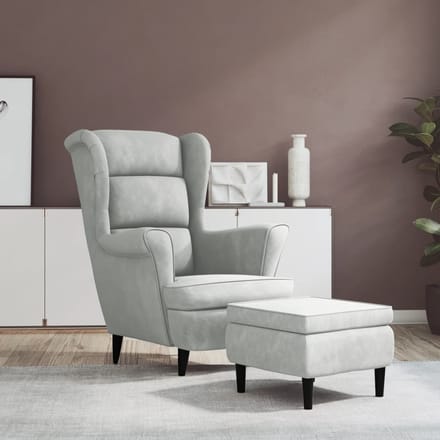 vidaXL - Fauteuil - met - voetenbank - fluweel - lichtgrijs
