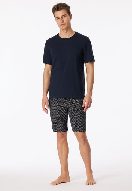 SCHIESSER Fine Interlock pyjamaset - heren pyjama short interlock nachtblauw gedessineerd