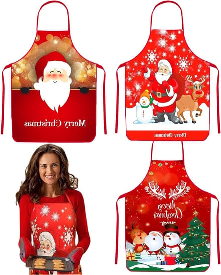 Solidchoice - Set van 3 Kerst Schorten met Leuke Cartoon Motieven
