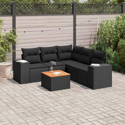 vidaXL - 6-delige - Loungeset - met - kussens - poly - rattan - zwart