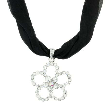 Behave - Zwarte zijde ketting met bloemenhanger - Elegant accessoire - 40 cm