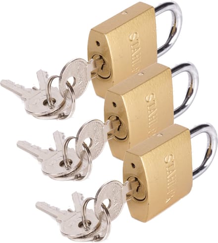 Stahlex Hangslot met 3 sleutels - 3x - 32 mm - messing - kofferslot