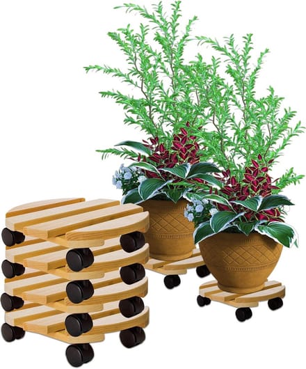 4x Plantenroller Zwaar Belastbaar Massief Hout Rond