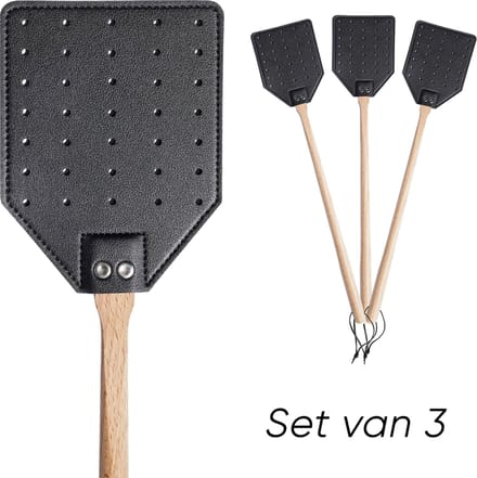 Vliegenmepper-Leer-hout met Ophanglus (Set van 3) Woonzinnig