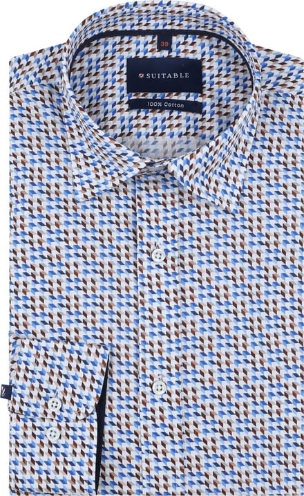 Suitable Overhemd Construct Print Blauw - Maat 41 - Heren - Overhemden Formeel
