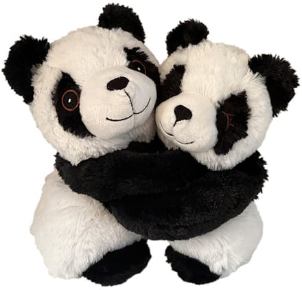 Habibi warmteknuffel knuffelende panda's 25x22 cm - zwart wit