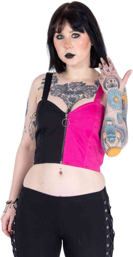 Vixxsin - Manic Crop top - L - Zwart/Roze