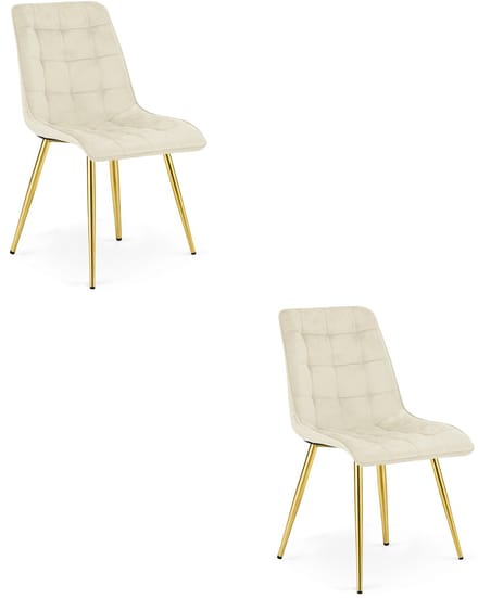 Set van 2 eetkamerstoelen SPLIT – Fluweel lichtbeige – Gouden poten – Modern design
