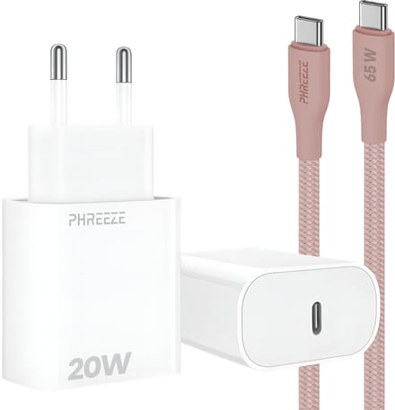 Power Delivery oplader met 20w usb C poort - Usb C kabel 1m roze - Usb C naar usb C