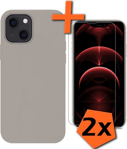 Hoes - Met 2x Screenprotector - Geschikt voor Apple iPhone 14 Plus - Sterk & Shockproof - Back Cover - Siliconen Case - Telefoon Hoes - Grijs