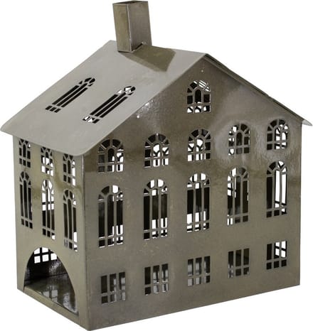 Metalen windlicht huis olive