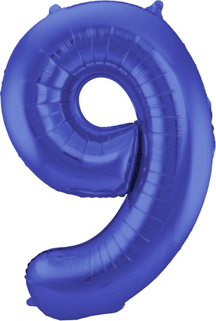 Folat - Folieballon Cijfer 9 Blauw Metallic Mat - 86 cm