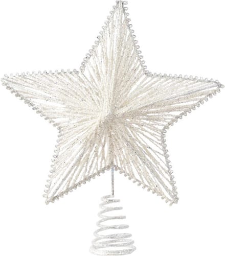 Decoris Kerst piek - ster vorm - wit - glitters - 25 cm - metaal - kerstboompiek - kerstversiering