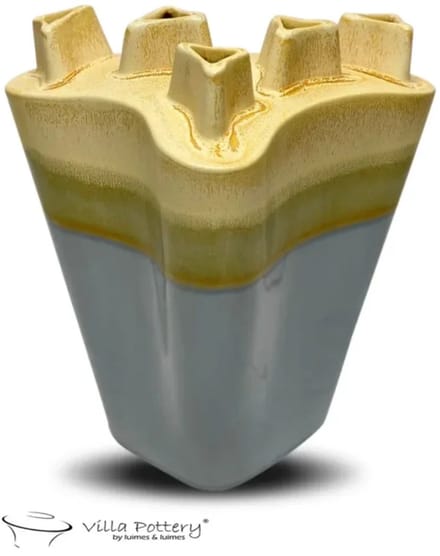 Reactief Geel Grijs vaas Chimney D30 x B21 x H33