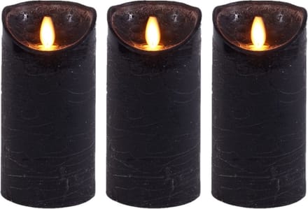 Anna's Collection Led kaars/stompkaars - 3x - zwart - H15 x D7,5 cm - wax - bewegende vlam
