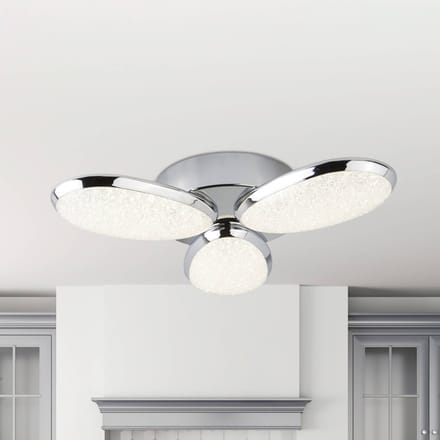 Searchlight Lori LED plafondlamp, 3-lamps, Ø 44 cm, chroom/rozet, glas