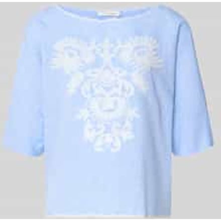 Blouses T-shirt met linnen en motiefstitching