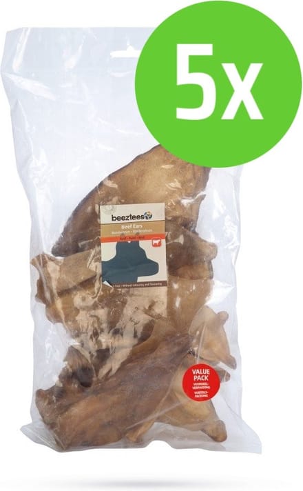 Beeztees Runderoren Voordeel - hondensnack - 12 stuks - 5 zakken