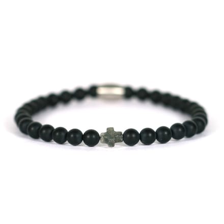 IbizaMen - Gold pyrite kruis matte onyz 6mm 21cm