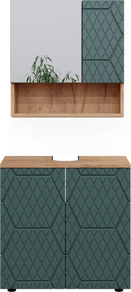 Vicco Badkamermeubel set Irma, Groen/Goudkleurig Eiken, 2-delig