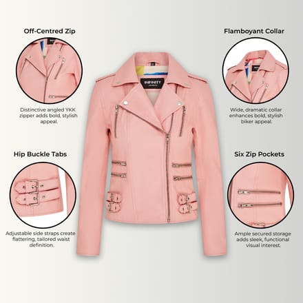 Dames leren babyroze Brando bikerjack - Loddon