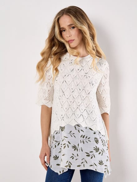 Pointelle Knit Layered Tunic Top