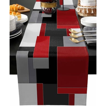 Chemin de table géométrique abstrait moderne Écharpes pour commode Décor de table Lavable Chemin de table pour table de cuisine et de salle à manger Décor de fête de vacances 150x33cm gray