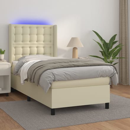 vidaXL - Boxspring - met - matras - en - LED - kunstleer - crèmekleurig - 90x200 - cm