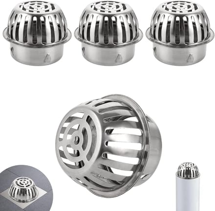 4 Pieces Flat Roof Drain - Stainless Steel - 304 - 100 mm - Leaf Draining Grille for Balcony - Gutters - Leaf Protection for Filtering and Blocking Falling Leaves - Rain Gutters