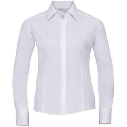 Russell Collection Dames/Dames Poplin met Lange Mouwen Formeel Overhemd (Wit)