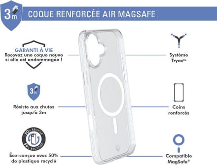 Force Case, Hoesje geschikt voor iPhone 16 Plus - AIR Versterkt Tryax System 3m MagSafe, Transparant