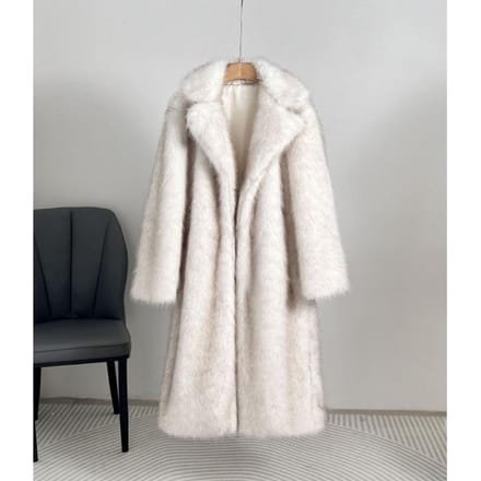 Dames Extra Lange Jas met Krag van Imitatiebont, Imitatiebont Jas S white