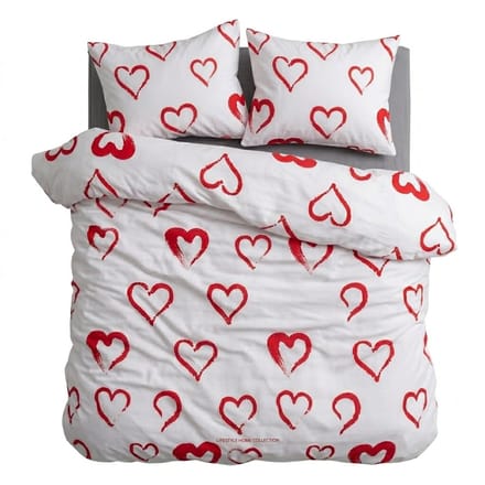 HappyNest - Dekbedovertrek - 2 persoons - 200x200 cm + met 2 Kussenslopen - 60*70 cm - Wit met Rode Wit Hartjes