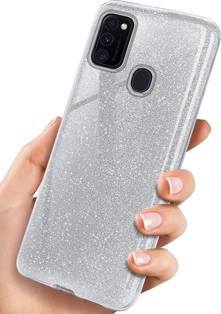 HB Hoesje Geschikt voor Samsung Galaxy A20S - Zilver - Glitter Back Cover