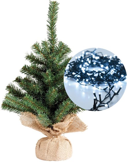 Mini kerstboom 45 cm - met kerstverlichting helder wit 300 cm - 40 leds