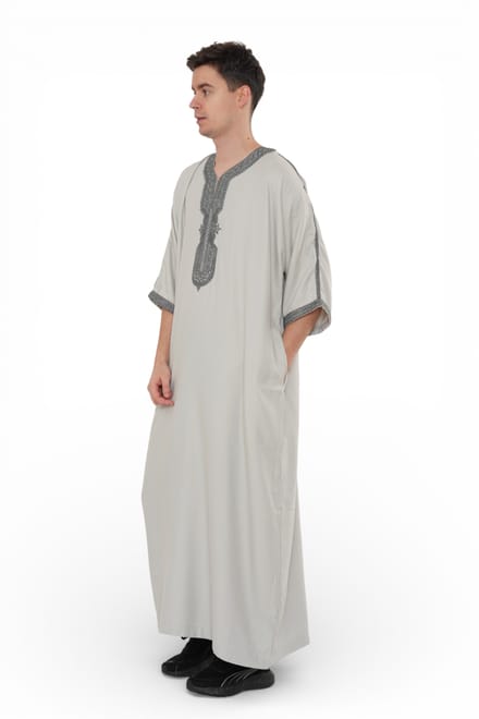 Heren grijze houtskool Marokkaanse Thobe Robe Eid Djellaba Gandoura Jubba- HM65