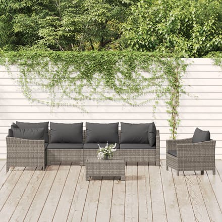 vidaXL - 7-delige - Loungeset - met - kussens - poly - rattan - grijs