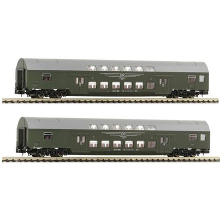 Fleischmann 6260042 N set van 2: Dubbeldeksrijtuig, DR Twee dubbeldekswagons, geslacht DBmue