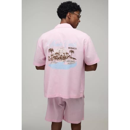 Monte Carlo Oversized Shirt & Short Set Met Rugprint | Pink | Size Medium