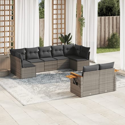 vidaXL - 9-delige - Loungeset - met - kussens - poly - rattan - grijs