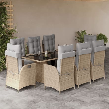 vidaXL - 9-delige - Tuinset - met - kussens - poly - rattan - gemengd - beige