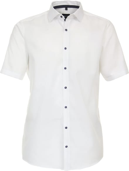 VENTI modern fit overhemd - korte mouw - dobby - wit - Strijkvrij - Boordmaat: 41