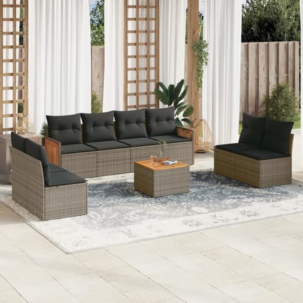 vidaXL - 9-delige - Loungeset - met - kussens - poly - rattan - grijs