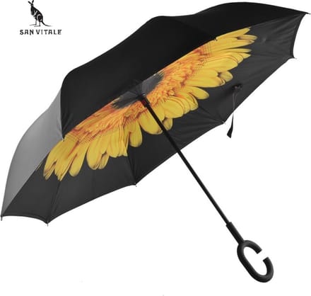 San Vitale® - Unieke reversible Windproof Paraplu - Paraplu opvouwbaar - Paraplu's - Gele Bloem