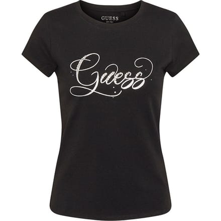 Guess - Maat S - Glitzy Logo R4 Dames T-shirt - Zwart