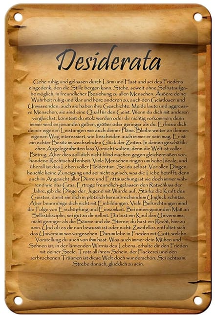 Blechschild Spruch 12x18cm Desiderata Gedicht Max Ehrmann