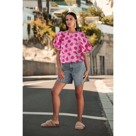 Shoeby La-sbshell Puffy Sleeve Top Pink Größe: L | Blusen Outlet | Damen | Rosa