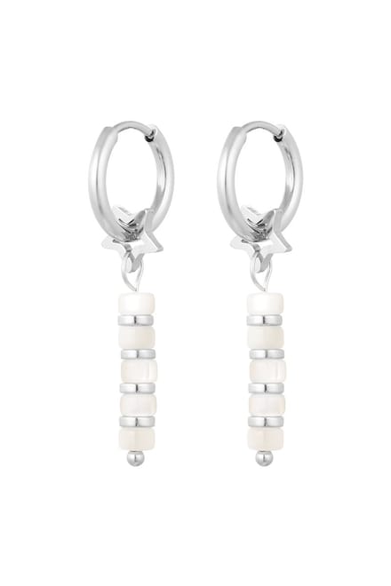 Oorbellen ster met kralen - zilver/wit