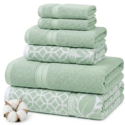 6-delige jacquard badhanddoekenset - Salie - Extra pluche en absorberend