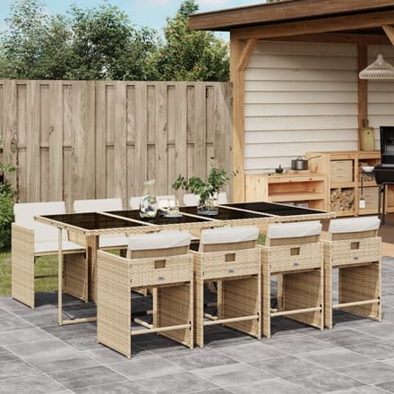 vidaXL - 9-delige - Tuinset - met - kussens - poly - rattan - beige